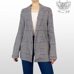 Forever21 / Straight Fit Blazer Notched Lapel Check Pattern/ Size S /White Black